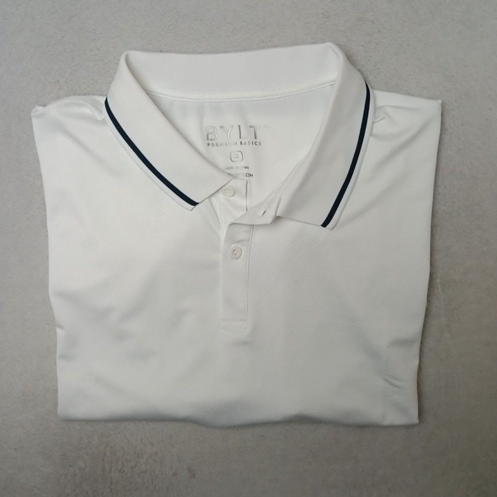 BYLT Polo Shirt Mens XL White Golf Performance Premium Basics Breathable Tipped